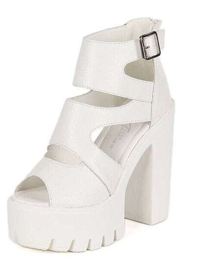 sandale à talon avec boucle -blanc
