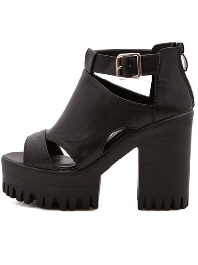 Sandales à semelle compensée bout ouvert avec boucle -noir