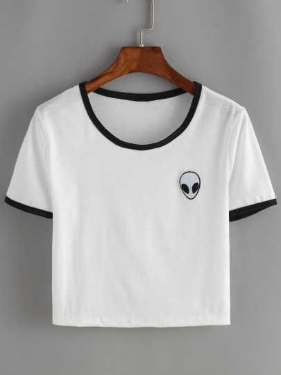 Contrast Trim Alien Print Crop Tee