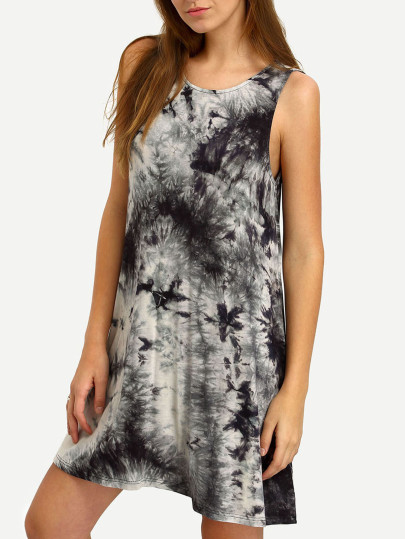 Vestido escote redondo estampado casual -negro