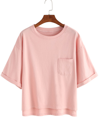 Dip Hem Cuffed T-shirt With Chest Pocket