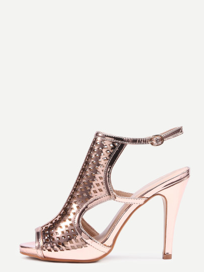 Rose Gold Laser-Cut High Vamp Heeled Sandals