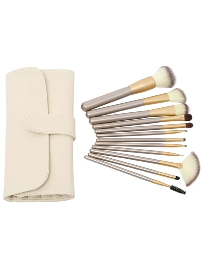 12 pinceaux à maquillage avec sac -beige