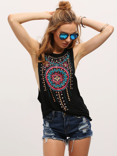 Vintage Print Drop Armhole Tank Top