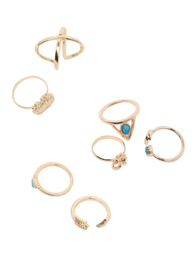Anillos de triángulo, turquesa y elefante -dorado