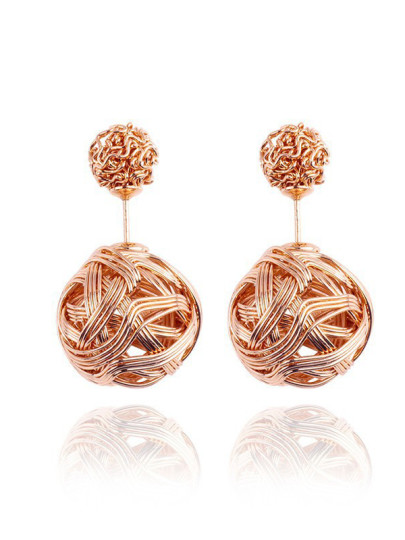 Knot Ball Double Stud Earrings - Gold