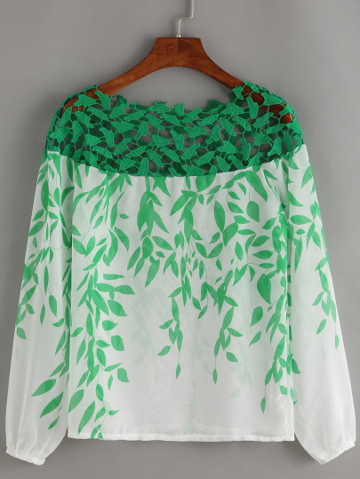 Blouse en mousseline col bateau avec dentelle