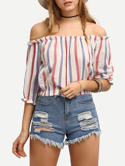 Striped Off-The-Shoulder Crop Blouse