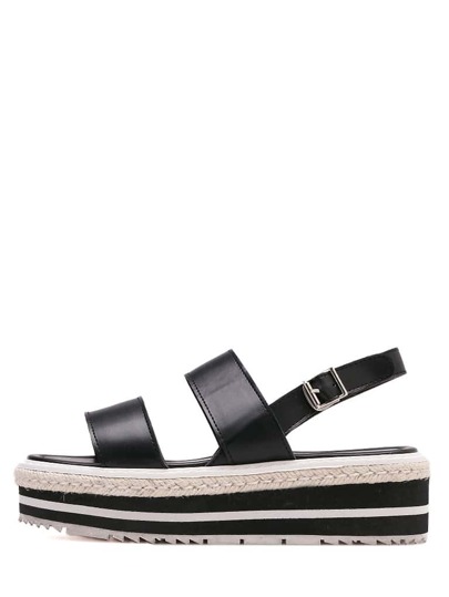 Sandales espadrilles bout ouvert avec lanières -noir