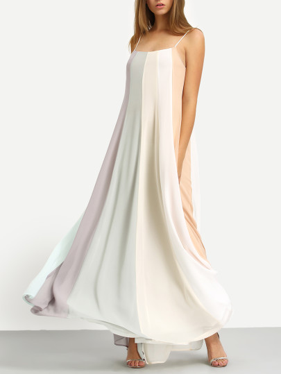 Color Block Spaghetti Strap Maxi Dress