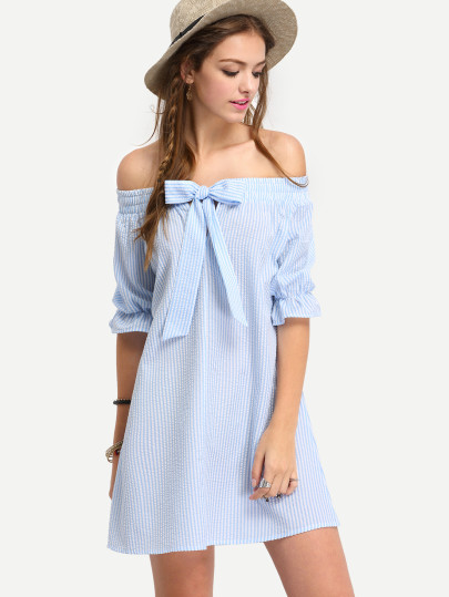 Bardot Pinstripe Bow Detail Shift Dress