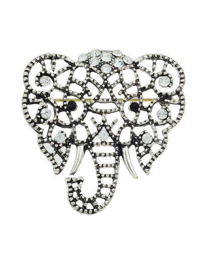 Оригинальная брошь с камнями " серебристый слонElephant "