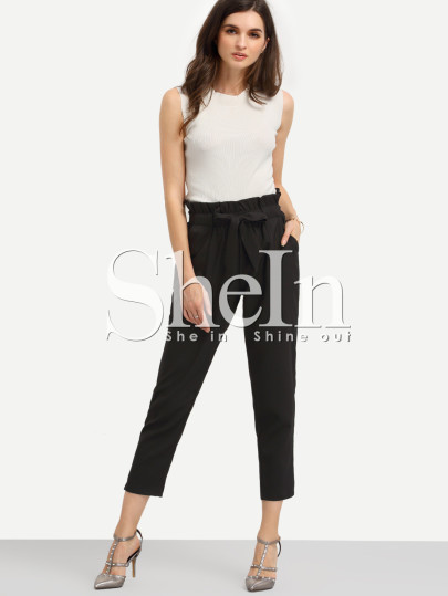 Pockets Tie Waist Pants