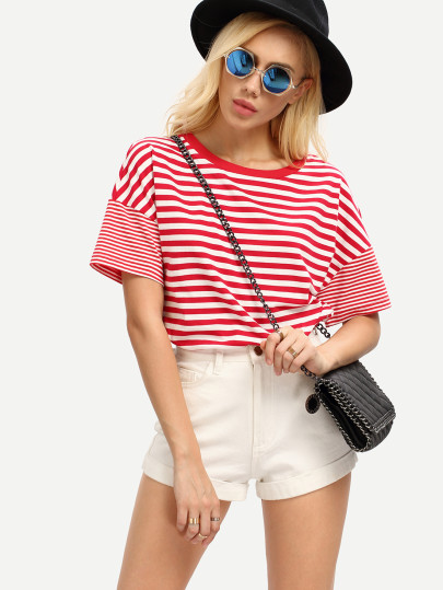 T-shirt à rayure - rouge blanc