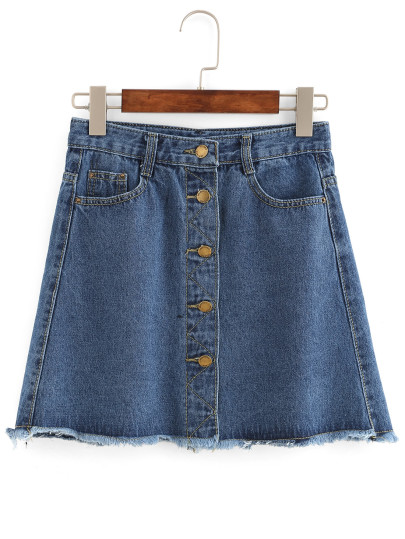 Denim Rock mit Fransen am Saum und Knopfleiste