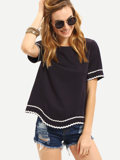 Blouse manche courte motif zigzag - marine