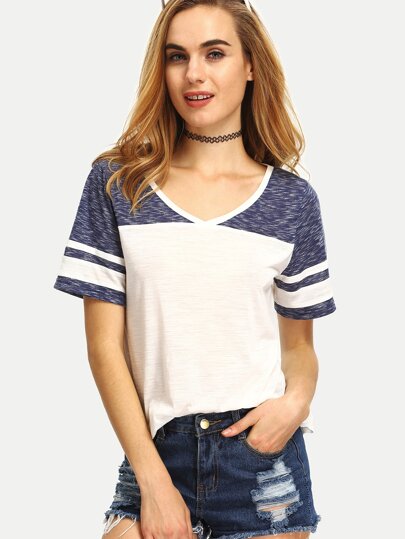 Multicolor Patchwork V manica corta T-shirt