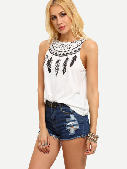 top motif plume - blanc