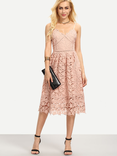 Hollow Out Fit & Flare Lace Cami Dress