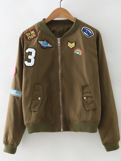 Jacket cremallera bordado -verde militar