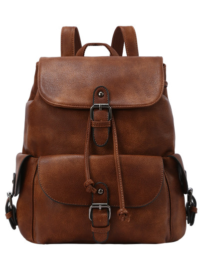Sac à dos en similicuir avec lien de serrage -marron