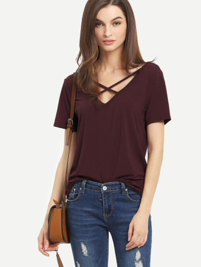 Camiseta cruzada casual -borgoña
