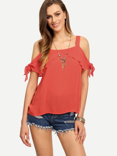 Cold Shoulder Tie Cuff Blouse