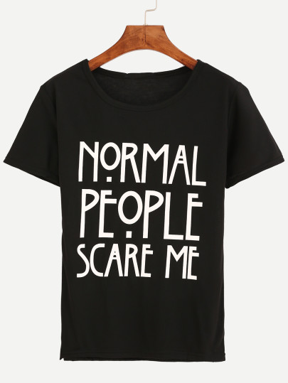 Camiseta letras estampadas -negro