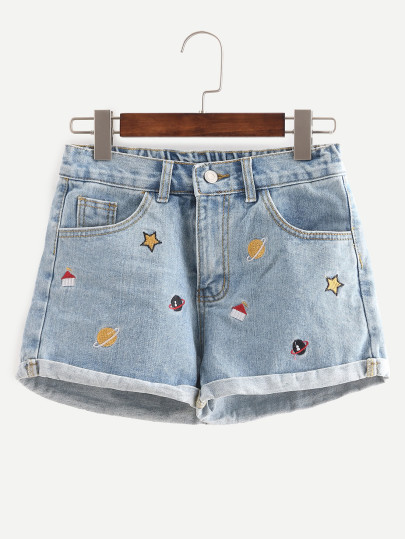 Shorts bordado denim -azul