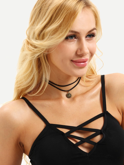 Layered Sun Pendant Choker Necklace
