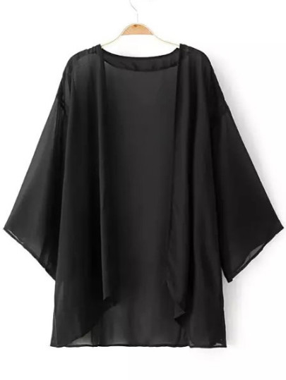 Kimono en mousseline demi-manche - noir