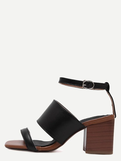 Black Open Toe Ankle Strap Chunky Sandals