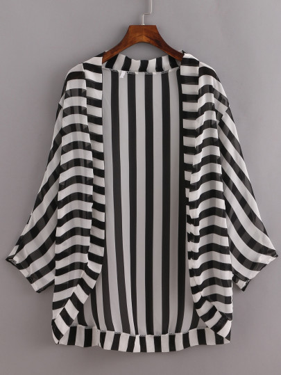 Kimono à rayures manche chauve-souris - noir blanc
