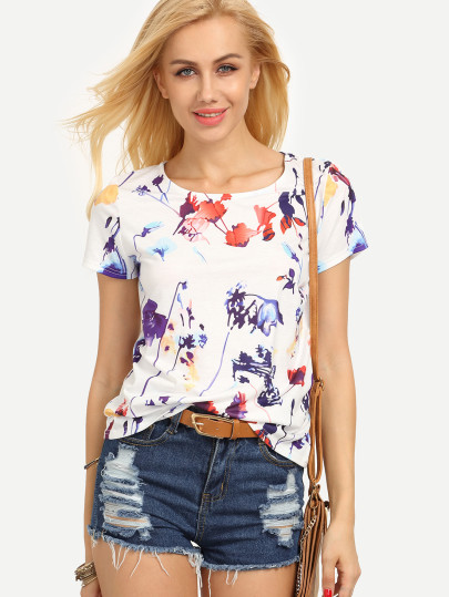 Top de manga corta con estampado de flor