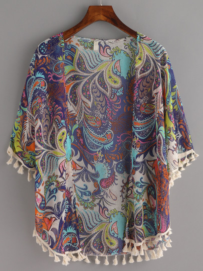 Kimono avec franges - marine
