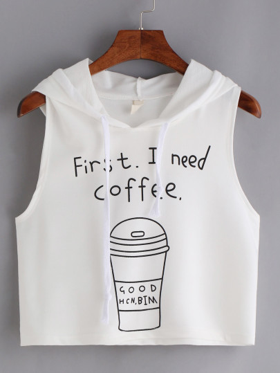 Top café con capucha crop tank -blanco