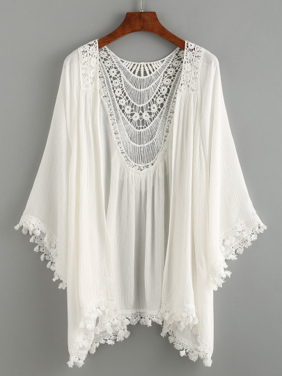 Kimono ribete de encaje crochet -blanco