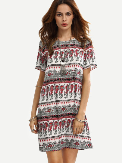 Robe imprimée manche courte - multicolore