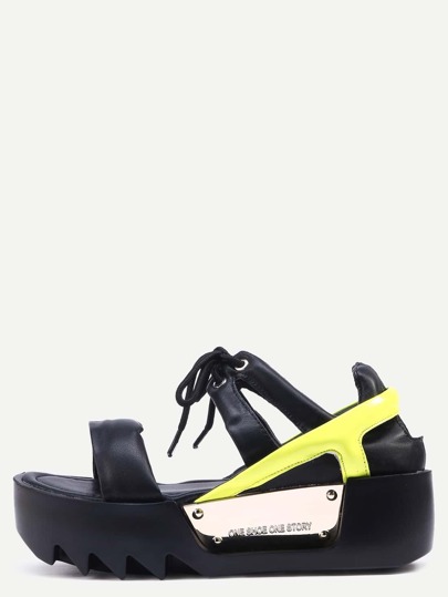 Sandales à semelle compensée bout ouvert avec lacets - jaune