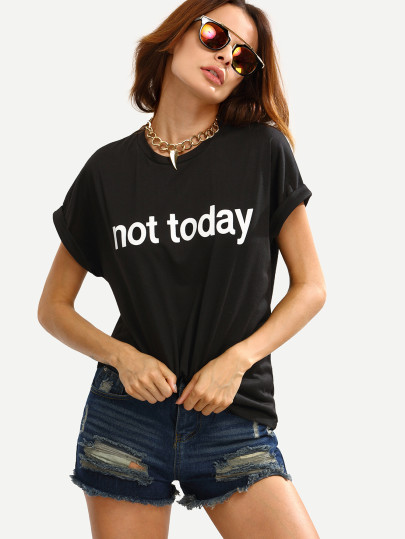 T-shirt motif lettre col rond - noir