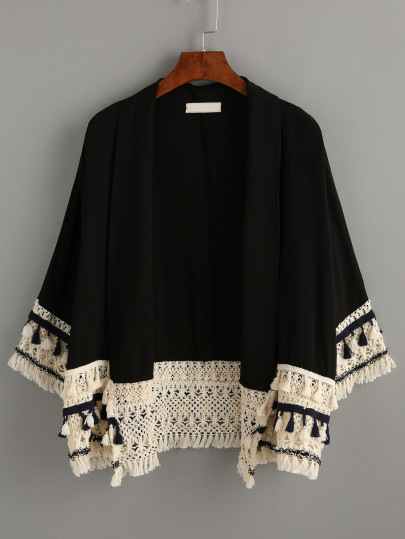Kimono décontracté avec franges - noir