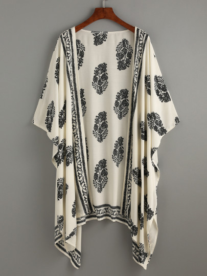 Vintage Pattern Print Hanky Hem Kimono