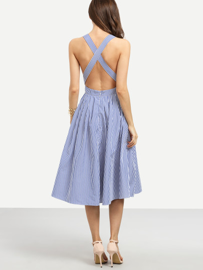 Striped Criss Cross Back Swing Dress