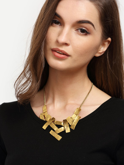 Golden Asymmetrical Geometric Pendant Necklace