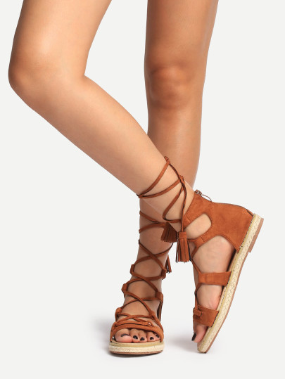 Sandali Lace-Up Nappa Punta Aperta - Marrone