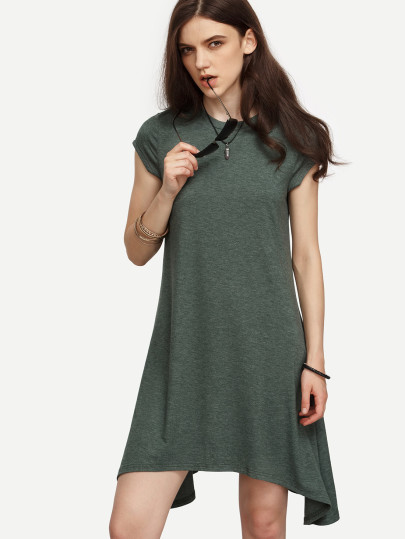 Vestito Asimmetrico Maniche Cap - Verde Militare