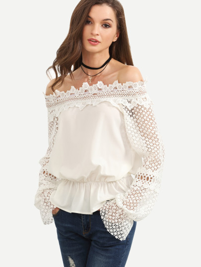 Bardot Contrast Crochet Elasticized Waist Blouse