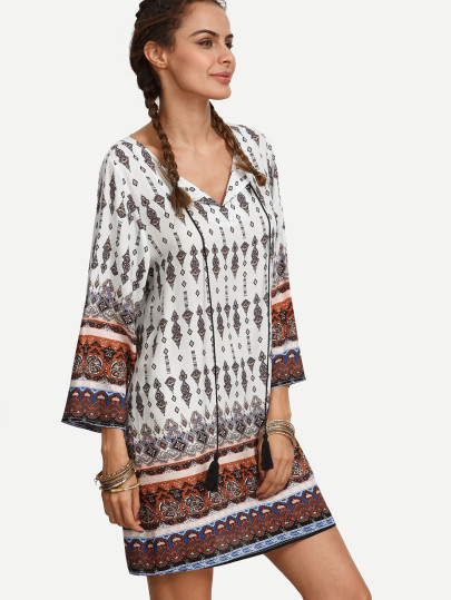 Kleid Langarm mit Quaste - bunt