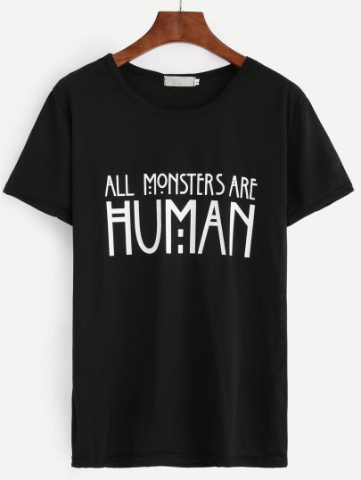 T-Shirt Stampa Lettere - Nero