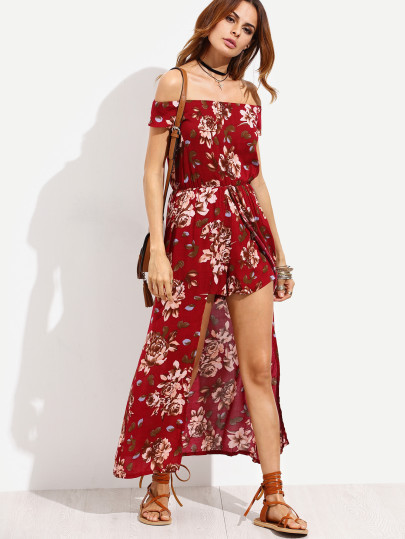 Flower Print Bardot Longline Romper